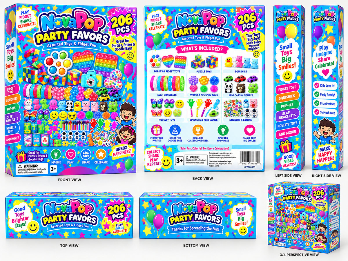 NovaPop Party Favors – 206 Piece Set